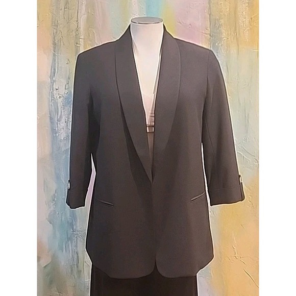$150 NEW Anne Klein‎ Black Stretch Women Blazer XL roll tab Quiet Luxury Career - Picture 1 of 16